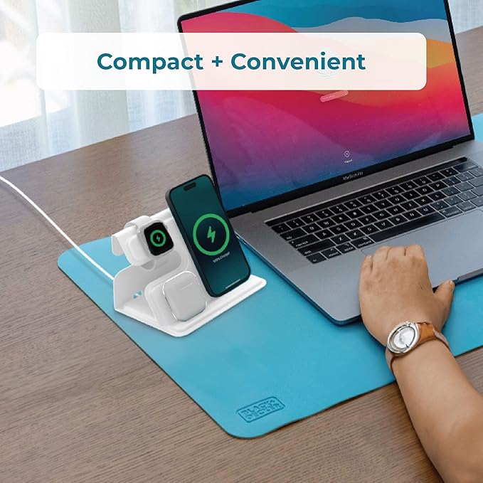 BLACK+DECKER 3 in 1 Charging Station for Apple Multiple Devices Wireless Foldable Travel Charger for Multiple Devices iPhone 17 16 15 14 13 Pro Max Plus Apple Watch Series/AirPods