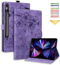 Case for Samsung Galaxy Tab S10 FE+/S10 FE Plus 13.1 Inch 2025 (SM-X620/SM-X626B) with Pencil Holder/Pockets Folio Stand Embossed Cherry Blossom PU Leather Magnetic Wallet Cover Purple Cat