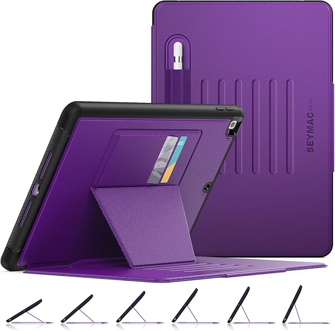 SEYMAC stock Case for iPad 9th/8th/7th Generation 10.2'' Strong Magnetic Auto Sleep Shockproof Case with Absorbing Multi-Angles Stand Pen Holder Card Slot (Purple)