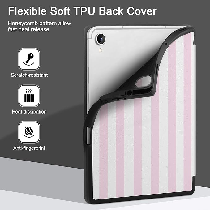 DONGKE Case for Samsung Galaxy Tab S11 5G 11 2025 Model (SM-X730/X736B) Slim Lightweight Trifold Stand Cover with S Pen Holder Auto Sleep/Wake Soft TPU Shockproof Back Pink Stripes