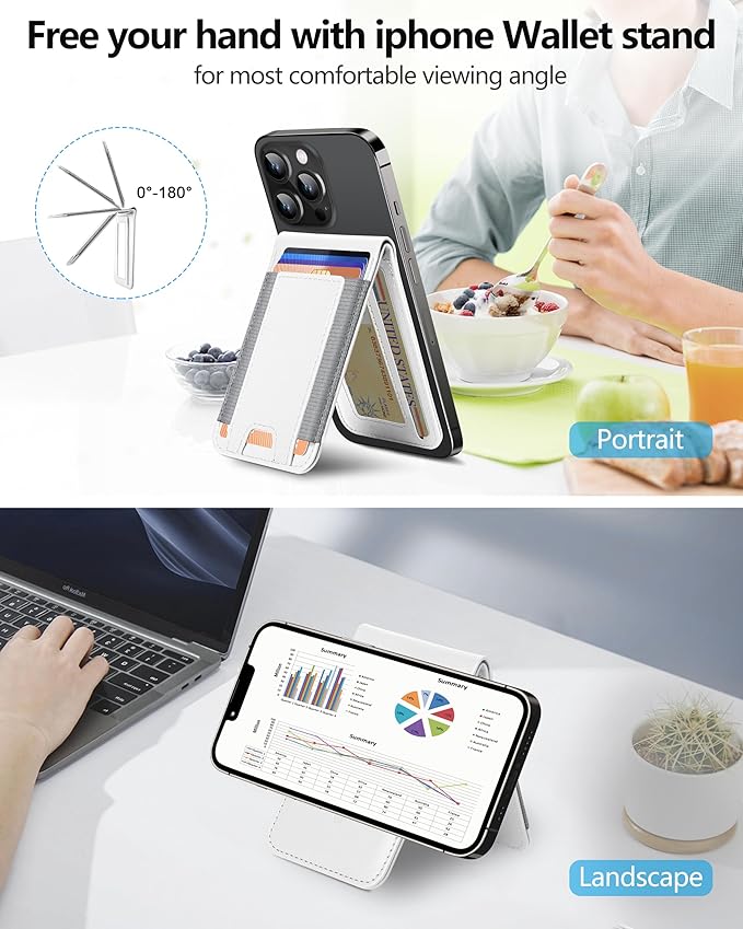 ExtreLife for Magsafe Wallet Adjustable Stand Open ID Window Magnetic Wallet for iPhone 17/16/15 Pro Max/15 Pro/15/15 Plus/14 Pro Max/14 Pro/14/13/12 Series 9 Card Holder White