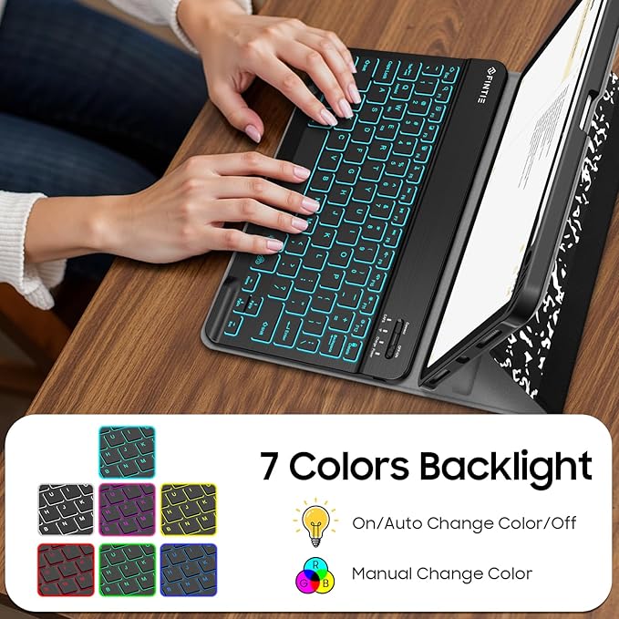 Fintie Backlit Keyboard Case for iPad Air 11-inch M4/M3/M2 (2026/2025/2024) iPad Air 5th/4th Gen 10.9 Inch - Soft TPU Cover with 7 Color Backlight Detachable Bluetooth Keyboard Composition Book