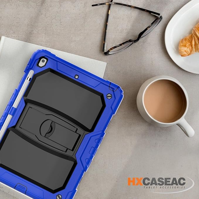 HXCASEAC Kids Case for iPad 9th/8th/7th Generation Full Body Protective Design | Foldable Stand | Screen Protector | Pencil Holder Durable for iPad 9th Gen / 8th Gen 10.2 inch Blue