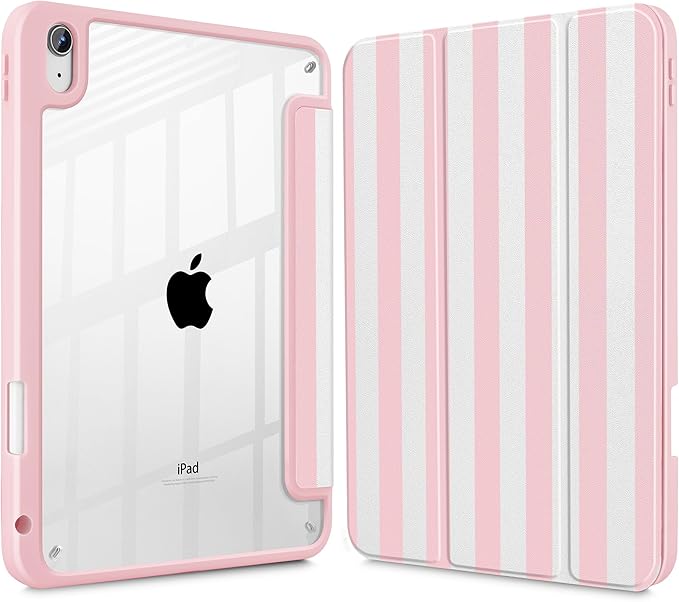 Tuiklol Case for iPad 11 inch (A16 Chip) 2025 Gen 11th / iPad 10.9 inch 2022 10th Gen Buit in Pencil Holder with Shockproof Cover Clear Transparent Back Shell Auto Wake/SleepPink Striped