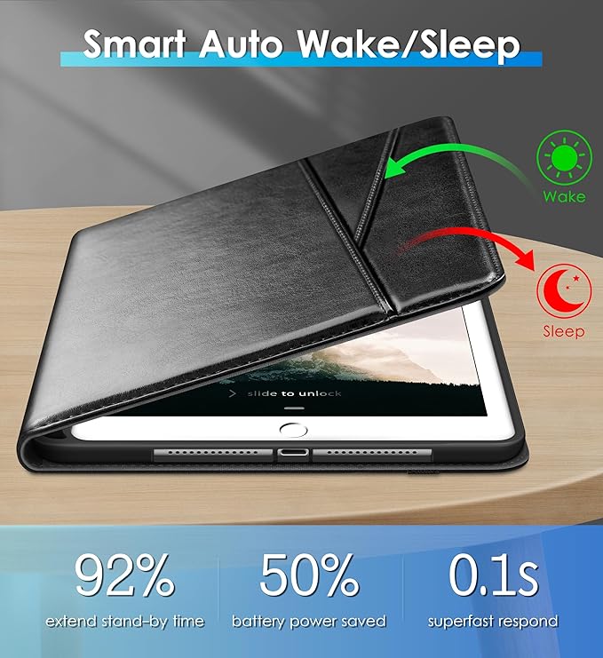 DTTO Rotating Case for iPad 6th / 5th Generation 9.7 Inch 2018/2017 iPad Air 2 / Air 1 Case 360 Degree Swiveling Premium Leather Folio Stand Cover with Pencil Holder - Auto Wake/Sleep Black