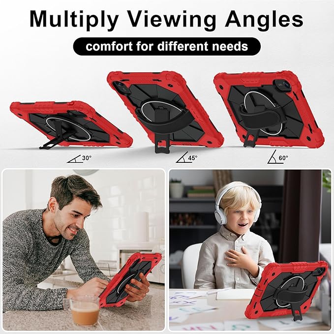 Case for Xiaomi Redmi Pad 2 Pro 12.1 inch (2025) TabletHeavy Duty Cover Rugged Shockproof Protective Case w/Kickstand Cover for Redmi Pad 2 Pro 12.1 inch (Black/Red+2 Glass)