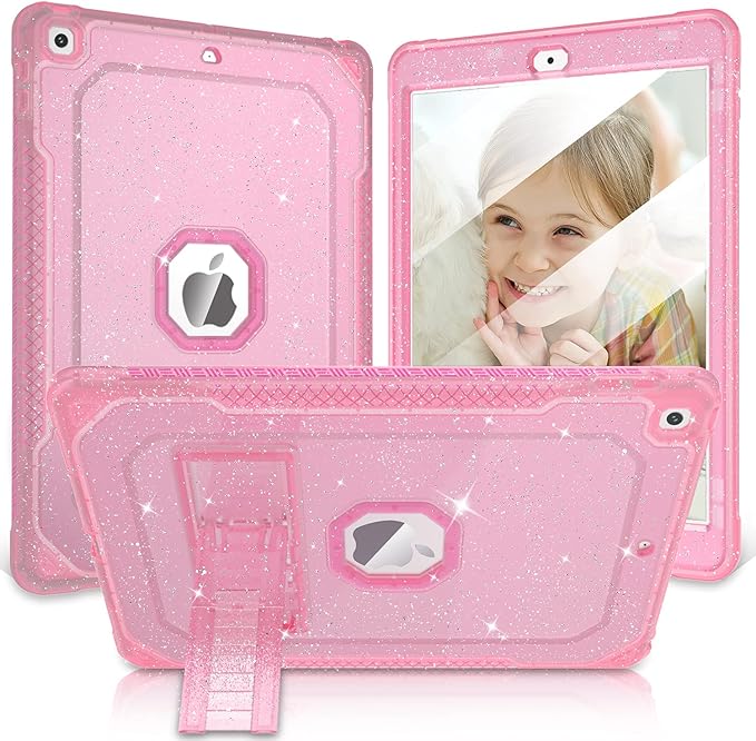 Case for iPad Air 2 Case for iPad 6th/5th Generation 2018/2017 for Apple iPad 9.7 inch with Screen Protector/StandClear Glitter Full-Body Coverage Slim Cover for Girls Women - Pink