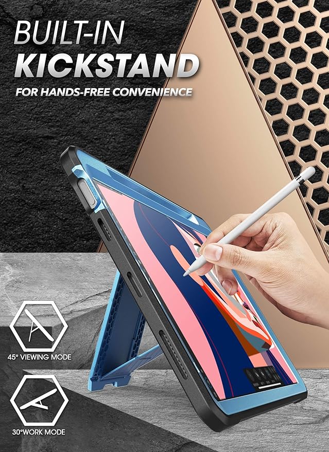 SUPCASE Unicorn Beetle Pro Series Case Designed for iPad Air 4 (2020) 10.9 Inch with Pencil Holder &amp Built-in Screen Protector Full-Body Rugged Heavy Duty Case (Slate Blue)