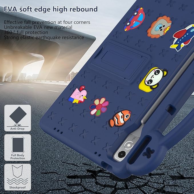 Compatible with Lenovo Tab P12 12.7 inch(2023) Tablet Case Lightweight Shockproof Protective Case with Shoulder Strap &amp Stand Handle for Girl Kid Gift - Navy Blue