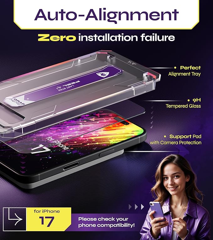 Defenslim for iPhone 17 Screen Protector (2Pack) Easy Auto-Dust &amp Align Install Kit 6.3 Tempered Glass 9H Hardness Ultra HD Clear Case Friendly WonderShield