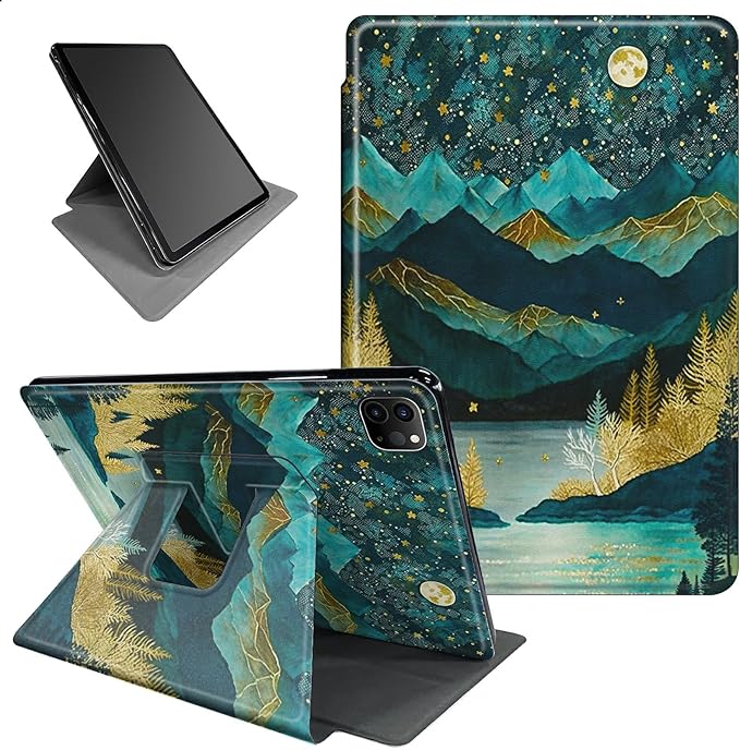 for iPad Pro 11 inch Case 2024 (M4) 360 Rotating Degree Stand Smart Cover with Auto Wake/Sleep Case for iPad Pro 11 inch 5th Generation 2024 Release - Mountains