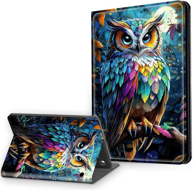 Case for Amazon Fire HD 10 and 10 Plus Tablet (13th/11th Gen 2023/2021 Release) Multi-Angle Viewing Leather Smart Stand Back Cover with Auto Sleep Wake Owl