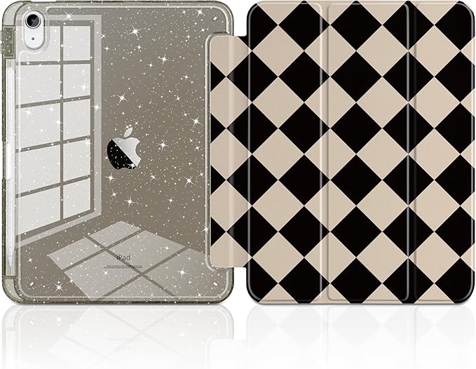 DONGKE for iPad Case 9th/8th/7th Generation 10.2 Inch (2021/2020/2019) Shockproof Glitter Acrylic Back with Trifold Stand Pencil Holder &amp Auto Sleep/Wake - Argyle Pattern