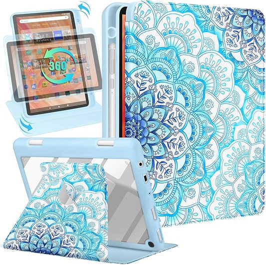 Kidcube for Kindle Fire HD 10/10 Plus Tablet Case - 13th/11th Generation (2023/2021) 10.1 Women Girls Cute Girly Design Unique Rotating Stand Pencil Holder Folio Cases for Amazon Fire HD 10/10 Plus