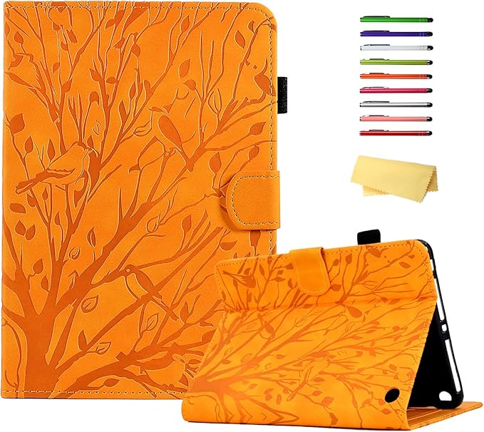 for Amazon Kindle Fire HD 8 &amp Fire HD 8 Plus Case (12th/10th Generation 2024/2022/2020) 8 UUcovers Embossed Magneic Smart Cover with Stand/Pencil Holder [Auto Sleep/Wake] Orange Lucky Tree