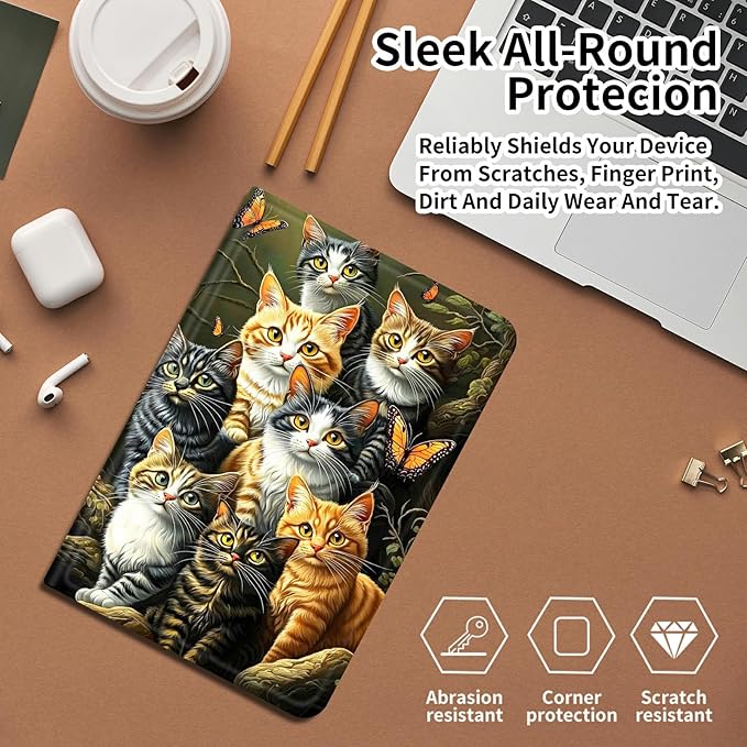 DIGTIALLL Case for Amazon Kindle Fire 7 Tablet Case (12th Gen 2022 Release) PU Leather Smart Protective Cover with Auto Sleep/WakeColors Cats