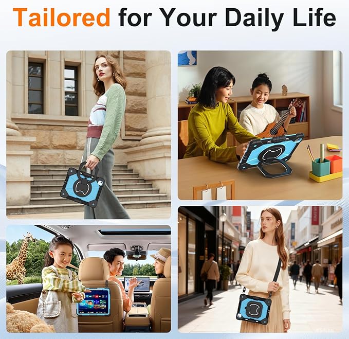 Case for iPad Air 13 Inch Case M4 2026/M3 2025/ M2 2024 Auorld for iPad Air 13 Inch Case M4 2026 Case with Screen Protector 360 Degree Rotating Stand Shoulder Strap Pencil Holder Black Blue