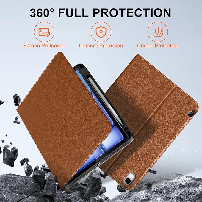Leather Case for iPad Air 11 M4/M3/M2 (2026/2025/2024) &amp 10.9 5th/4th Gen (2020/2022) | with Pencil Holder | Auto Wake/Sleep | Protective Shockproof Cover | Adjustable Stand | Brown