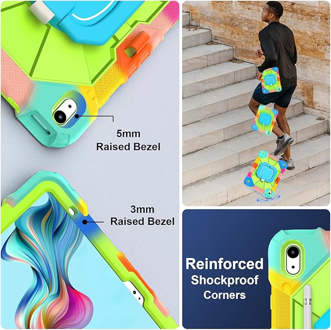Case for iPad (A16) 11th Generation 11 Inch (2025) iPad 10th Generation Case 10.9 Inch (2022) Shockproof Cover with 360° Rotating Stand Screen Protector Pen Holder Shoulder Strap Green