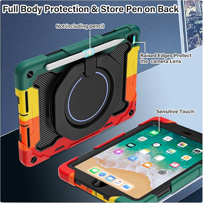 ROISKIN iPad 6th 5th Generation Case 9.7 Inch Pro 9.7 Air 2 with 360 Kickstand Hand Strap [Screen Protector 15ft Drop Protection]Heavy Duty Air 2 /Pro 9.7 / iPad 6th 5th Gen Case for Kids Women Men