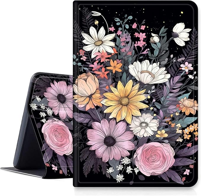 DIGTIALLL Case for Amazon Kindle Fire HD 8 Tablet (8th / 7th / 6th Generation - 2018 2017 and 2016 Release) PU Leather Smart Protective Cover with Auto Sleep/WakeMany Flowers