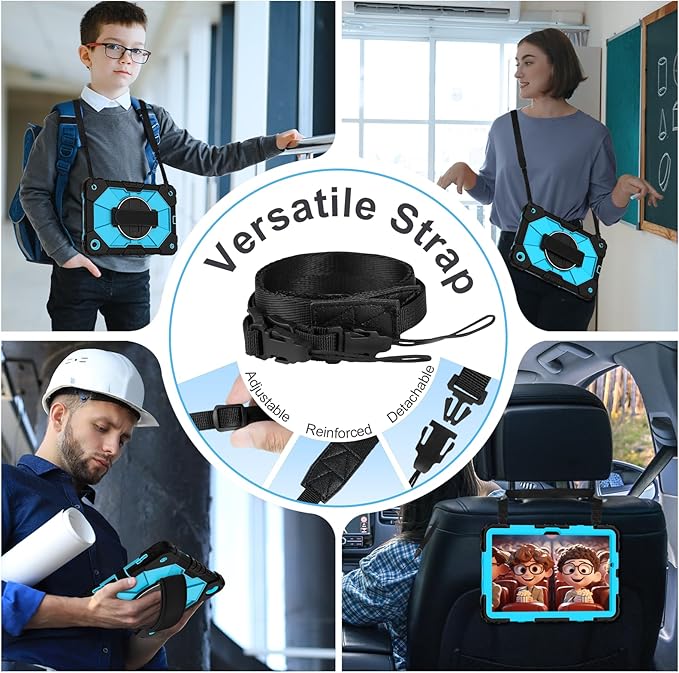 for Samsung Galaxy Tab A11 Plus/A11+ Case 2025 11 Inch Galaxy Tab A9+ Case 2023 Rugged Samsung A11+ Tablet Cover with 360 Rotating Stand Hand Strap Shoulder Strap Screen Protector BlackBlue