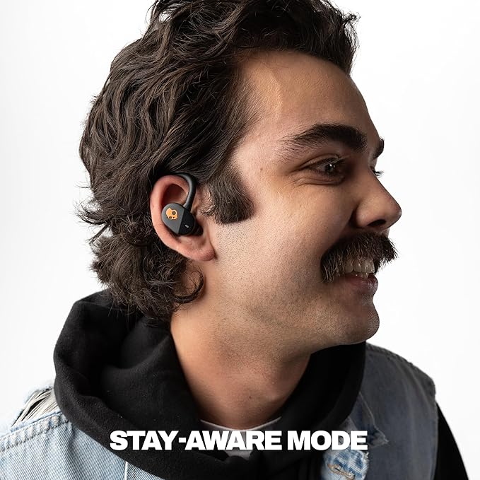 Skullcandy Push Play Active Wireless Earbuds Bluetooth Headphones Noise Isolating Fit 34 Hrs Battery Secure-Fit Over-Ear Hanger Sweat Water Resistant Microphone for iPhone Android - Black/Orange