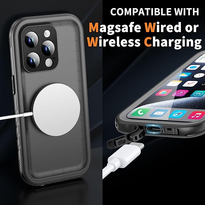 Cozycase Compatible with iPhone 14 Pro Waterproof Case - Full Body Shockproof Dustproof Dropproof Built in Screen Protector Rugged Waterproof Case for iPhone 14 Pro 6.1 Inch Black