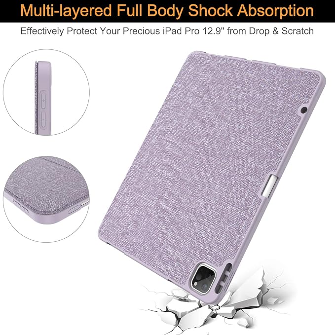 Soke for iPad Pro 12.9 Case 2020 &amp 2018 with Pencil Holder - [Full Body Protection + Apple Pencil Charging + Auto Wake/Sleep] Soft TPU Back Cover for 2020 iPad Pro 12.9(Violet)