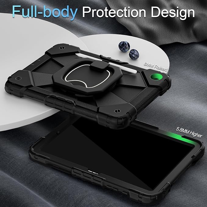 Case for Samsung Galaxy Tab A11+/A9+ Plus 11 Inch with Screen Protector/Rotating Stand/Pen HolderMilitary Grade Shockproof Cover for Galaxy Tab A11 Plus /A9 Plus CasesBlack
