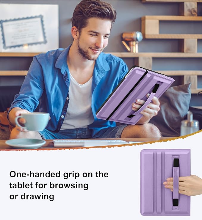 DTTO for iPad 6th / 5th Generation 9.7 Inch (2018/2017) iPad Air 2 / Air 1 Case 360 Degree Rotating Premium Leather Folio Stand Cover with Pencil Holder Lavender