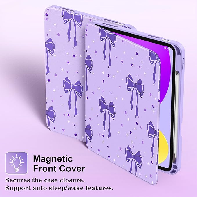 Supveco Case for iPad (A16) 11th Generation 11 inch (2025)iPad 10th Generation 10.9 inch (2022) with Pencil HolderPremium Folio Stand Case with Soft TPU Back CoverAuto Wake/Sleep-Lilac Bows