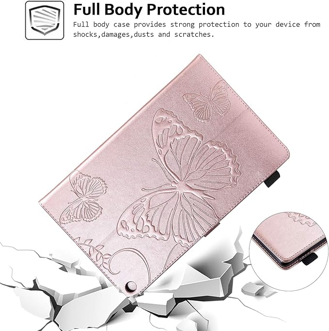 Case for Fire HD 10 Tablet Techcircle Butterfly Embossed Slim Folding Stand Cover with Credit Card/Cash Holder Case for Amazon Fire HD 10.1 5th/7th/9th Generation-2015/2017/2019 Release Rose Gold