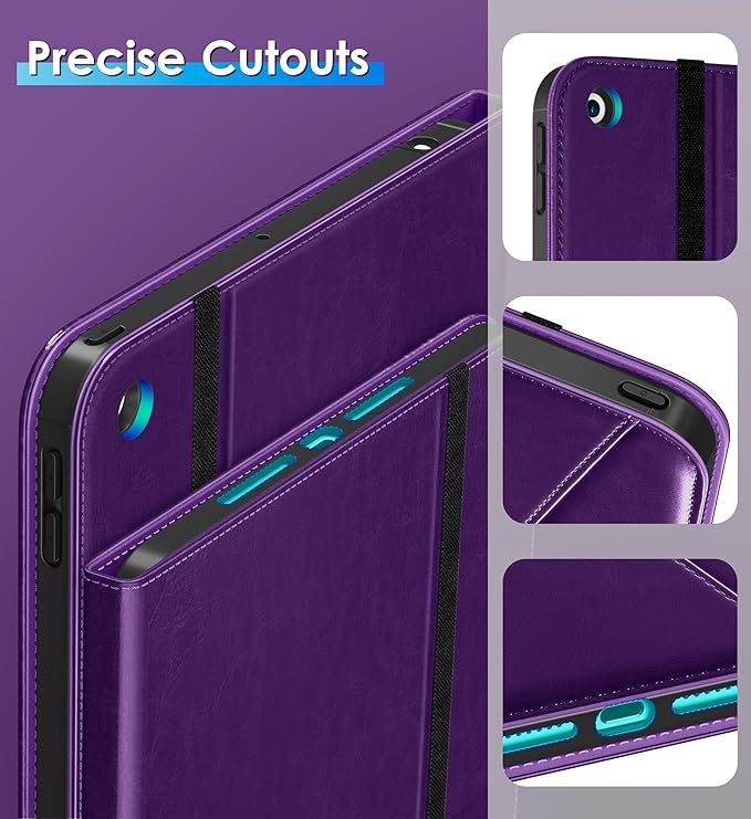 DTTO Rotating Case for iPad 9th/8th/7th Generation 10.2 Inch 2021/2020/2019 360 Degree Swiveling Premium Leather Folio Stand Cover with Pencil Holder - Auto Wake/Sleep and Hand Strap Dark Purple