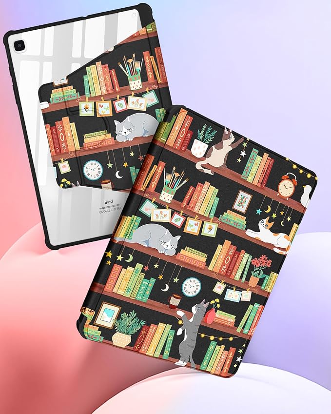 5-for Tab S6 Lite-Cat Bookshelf