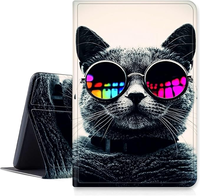 DIGTIALLL Case for Amazon Kindle Fire HD 8 Tablet (8th / 7th / 6th Generation - 2018 2017 and 2016 Release) PU Leather Smart Protective Cover with Auto Sleep/WakeCool Cat