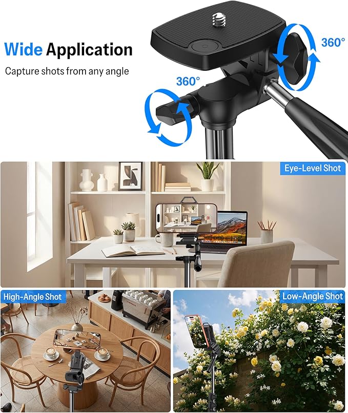 OMOTON TS01 65 Magnetic Phone Tripod for iPhone &amp Camera Cell Phone Stand with Remote Stable Height Adjustable Multi-Angle Shot Selfie Stick Tripod for Video Recording Live Streaming Black Se