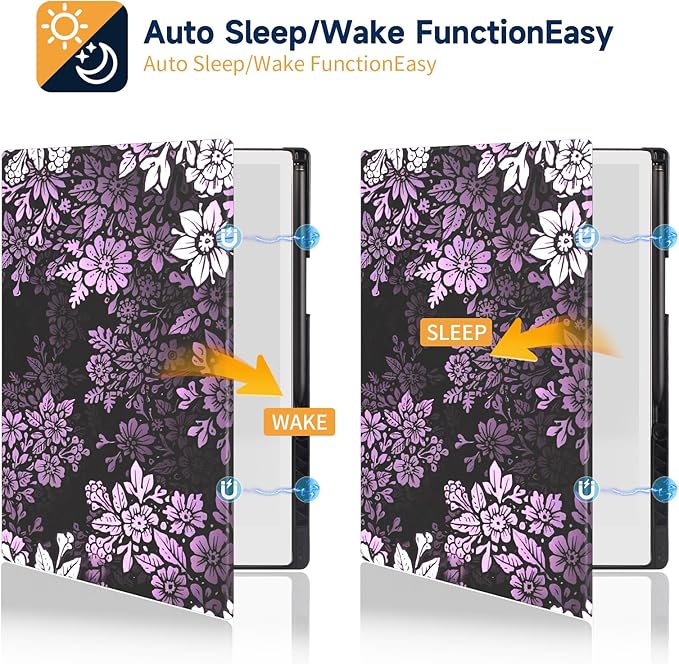 Case for Remarkable Paper Pro Tablet 11.8 (2024 Released) Lightweight and Hard Back Shell Protective Book Folio CoverHave Auto Sleep/WakePen Holder and Pen Tips Box (Light purple flowers)