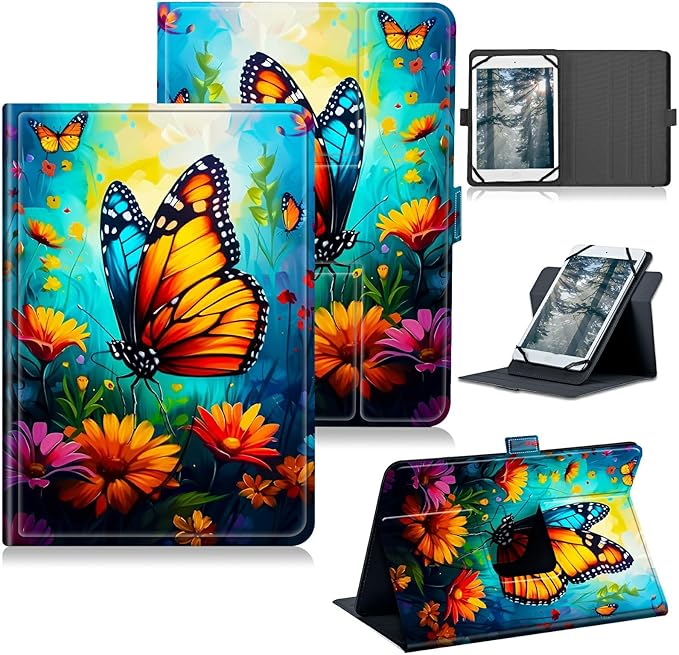Universal Tablet Case for Walmart Onn 11 Inch Pro 2024 Model 100146660 360 Degree Rotating Kickstand Protective Stand Case with Multiple Viewing PU Leather Shell Butterfly Blue Sky