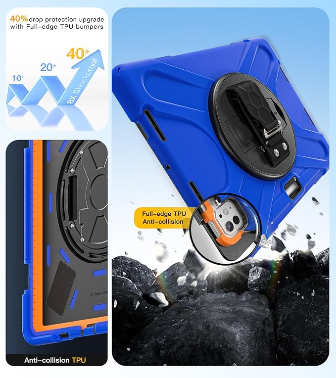 BRAECN Case for iPad Pro 11 inch M5 2025 &amp M4 2024 4 Layers Heavy Duty Full-Body Protection Screen Protector Pencil Holder 360° Rotating Handle Kickstand Shoulder Strap Kids Friendly
