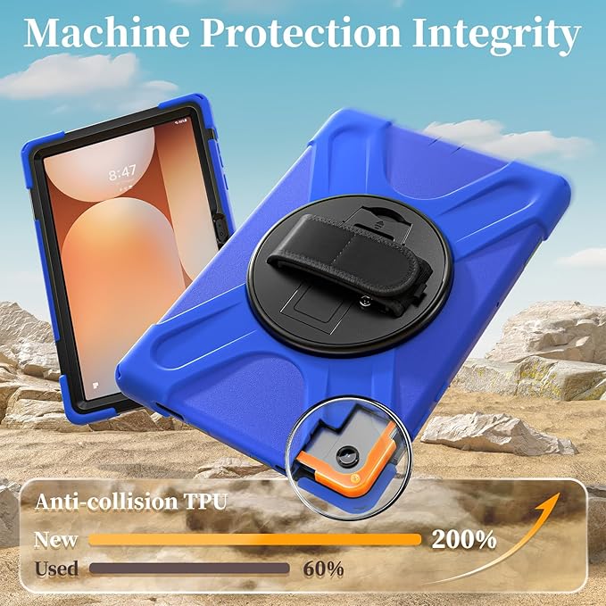Lunivop Case Compatible with Samsung Galaxy Tab A11 Plus Case 11 Inch 360° Rotating Stand/Hand Strap with Built-in Screen Protector Heavy Duty Tablet Cover for Samsung Tab A11+ Plus Blue