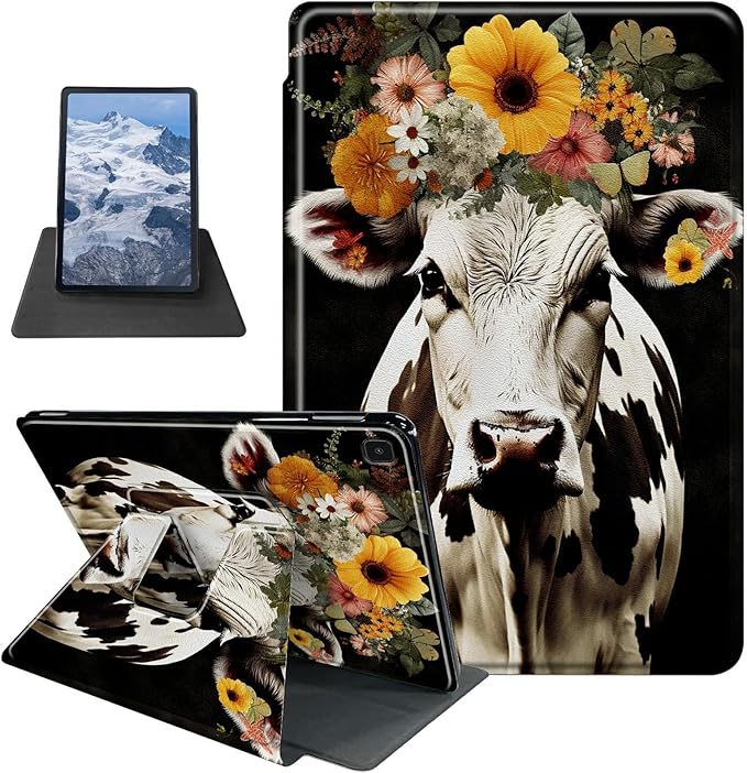 Cow Flower Pattern Case for Samsung Galaxy Tab S6 Lite 10.4 inch 2024/2022 (SM-P613/P619)/2020 (SM-P610/P615)BFDHGQZC 360 Degree Rotating Stand Protective Cover with Auto Sleep/Wake
