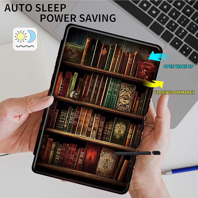 Case for All-New Amazon Fire HD 10 Tablet (13th Generation 2023 Release)360 Degree Rotating Swivel Stand PU Leather Cover with Auto Wake SleepVintage Bookshelf