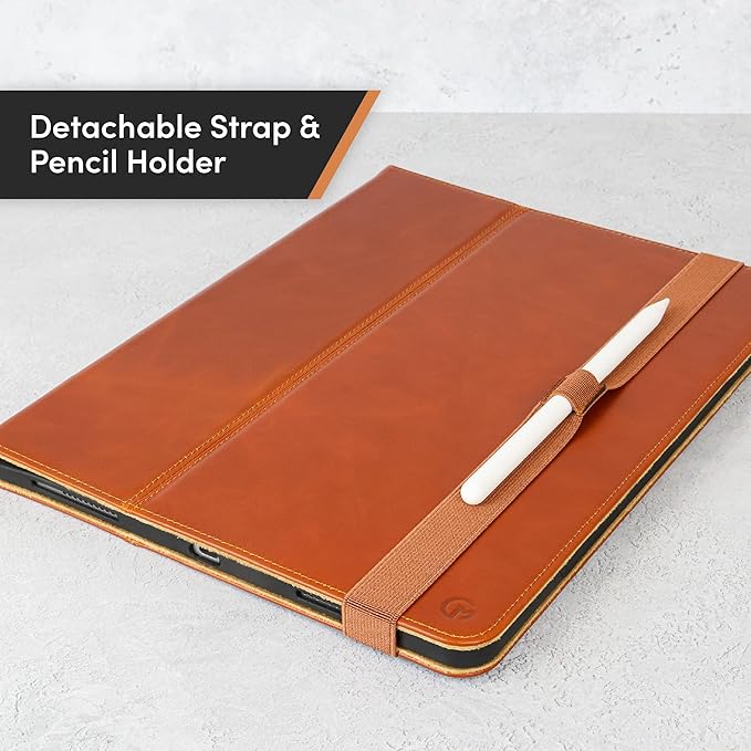 Casemade Real Leather Case Compatible with iPad Air 13-inch M4 (2026) M3 (2025) M2 (2024) / Pro 12.9-inch (4th/5th/6th/Gen) - Full-Grain Leather Cover Auto Sleep/Wake Dual Stand Position (Tan)