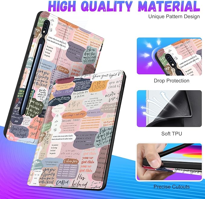 Samsung Galaxy Tab S9 Plus/S9 FE Plus Case 12.4 Inch 2023 for Women Girls - Folio Cover With Pencil Holder Cute Fashion Design Girly Kawaii Quotes Pretty Tablet Cases