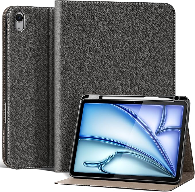 Leather Case for iPad Air 11 M4/M3/M2 (2026/2025/2024) &amp 10.9 5th/4th Gen (2020/2022) | with Pencil Holder | Auto Wake/Sleep | Protective Shockproof Cover | Adjustable Stand | Dark Gray