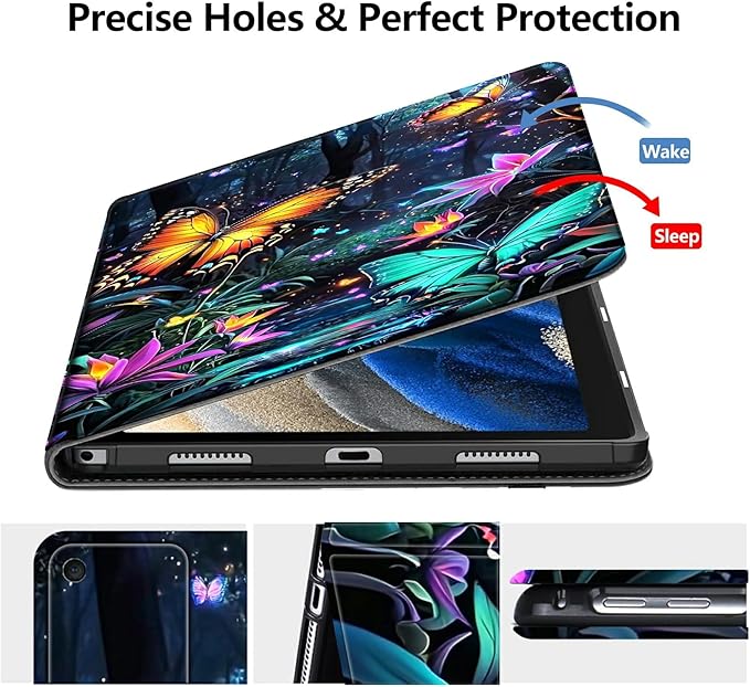 DIGTIALLL Case for Amazon Kindle Fire HD 8 Tablet (8th / 7th / 6th Generation - 2018 2017 and 2016 Release) PU Leather Smart Protective Cover with Auto Sleep/WakeFlowers and Butterflies