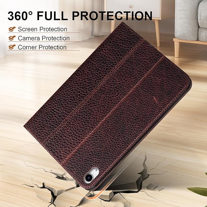 Genuine Leather Case for iPad 11th Gen 11 (2025/A16) &amp 10th Gen 10.9 (2022) | Slim Protective Cover with Adjustable Stand Auto Wake/Sleep Premium Leather | Chocolate Brown