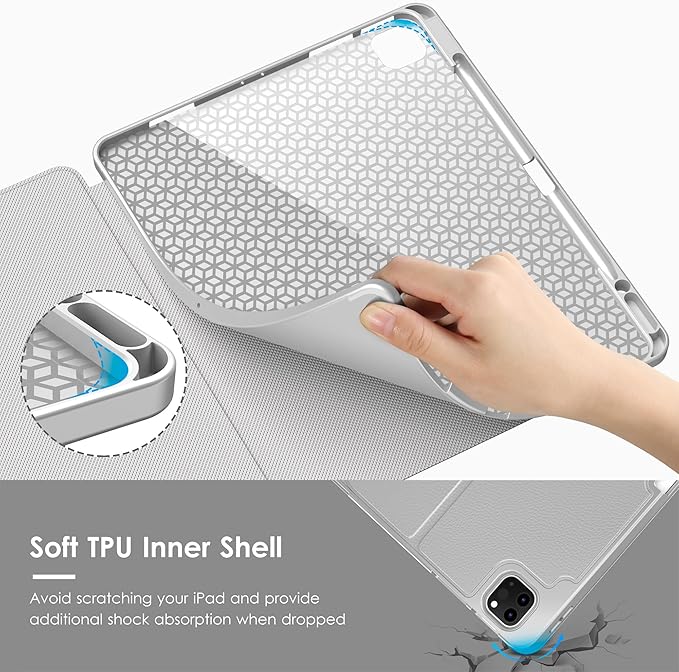 VIKESI Case for iPad Pro 12.9 6th / 5th / 4th / 3rd Generation Case 2022/2021/2020/2018Multiple Angles Magnetic Stand CoverShockproof Soft BackPencil Holderand Auto Sleep/WakeGray