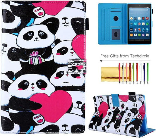 Folio Cover for Fire HD 8 6th/7th/8th Gen Techcircle Slim Folding Stand PU Leather Protective Wallet Case with Auto Sleep/Wake for Old Amazon Fire HD 8 Tablet 2016/2017/2018 Panda Tribe